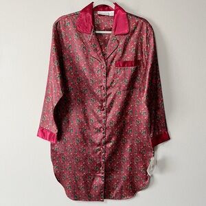 Intimate Essentials Paisley Print Burgundy Satin Long Sleeve Nightgown Small NEW